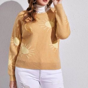 Sunshine Print Fluffy Sweater - SHEIN - Size 2XL